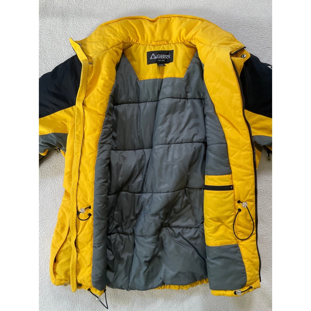 Vintage Gerry Mens Extra Large Winter Jacket Yellow Black Colorblock Puffer Coat - Picture 2 of 16